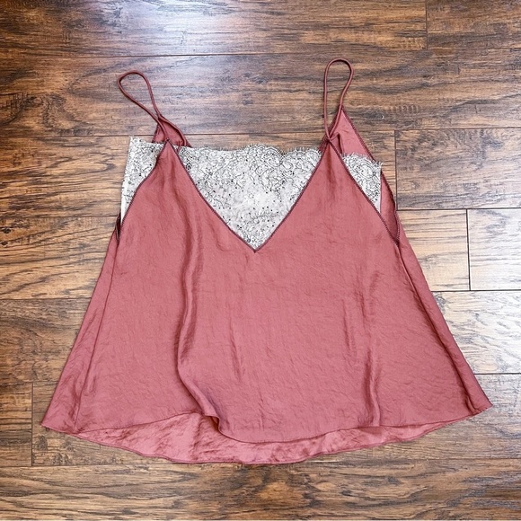Free People • Deep V Bandeau Top satin lace cami tank Copper rust cream bralette - Picture 9 of 11